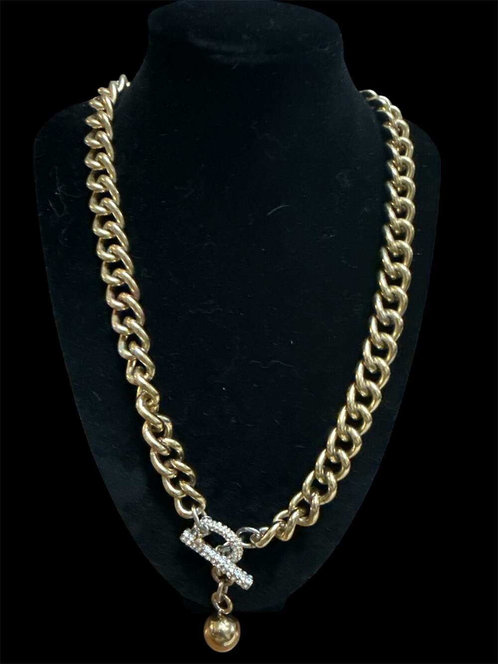 Vintage 1990s Gold Cube Link Crystal Toggle Necklace 16”